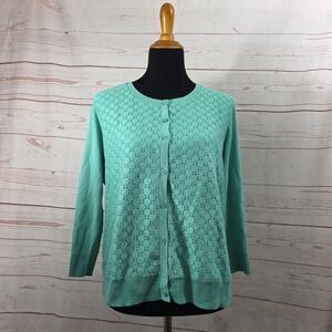 Talbots Petite Light Green Eyelet Lace Cardigan Sweater Size PXL NWT